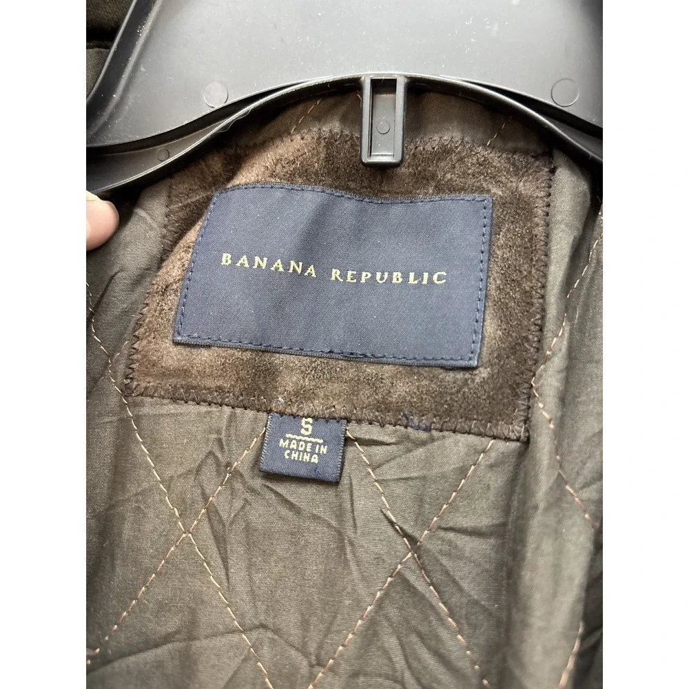 Banana Republic Mens Suede Leather Jacket Brown Button Quilted Coat Small